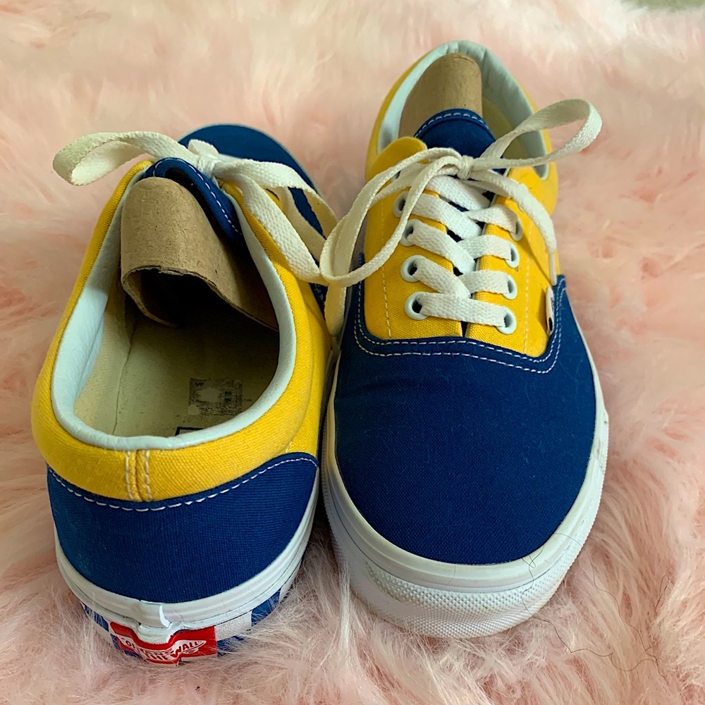 Blue and yellow checkered vans